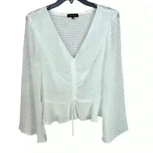 1. State Gorgeous white chiffon peplum v-neck bell long sleeves blouse top s